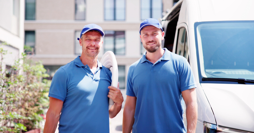 Two on site restoration team members smile